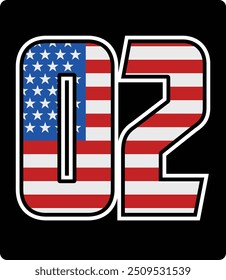 vector design of number 02 with american flag pattern