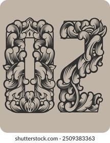 Vector design of the number 02 with typical Indonesian floral ornaments