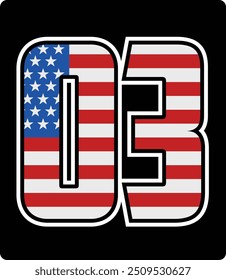 desenho vetorial do número 03 com padrão de bandeira americana