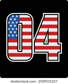 vector design of number 04 with american flag pattern