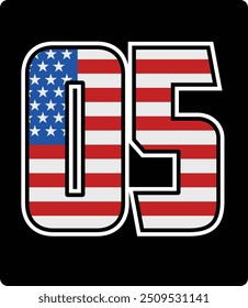 design vetorial do número 05 com padrão de bandeira americana