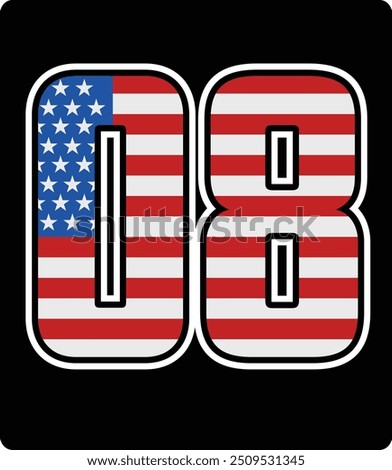 vector design of number 08 with american flag pattern