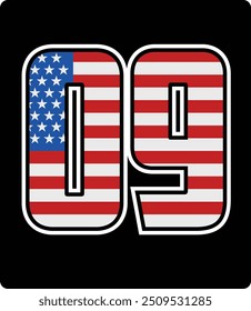 vector design of number 09 with american flag pattern