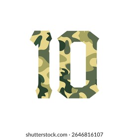 Projeto vetorial do número 10 com ornamento de camuflagem no interior. Adequado para necessidades de ícone, símbolo, logotipo ou outras necessidades de design