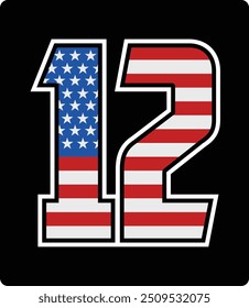 Vektordesign der Nummer 12 mit amerikanischem Fahnenmuster