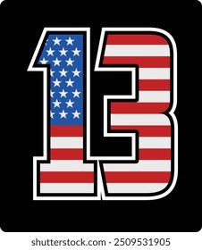 vector design of number 13 with american flag pattern