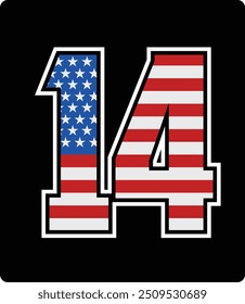 Diseño de Vector del número 14 con el patrón de la bandera americana