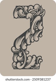 Vector design of the number 2 with typical Indonesian floral ornaments