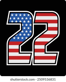 design vetorial do número 22 com padrão de bandeira americana