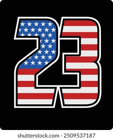 design vetorial do número 23 com padrão de bandeira americana