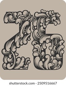 Vector design of the number 26 with typical Indonesian floral ornaments