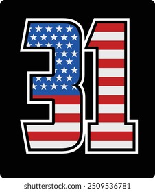 design vetorial do número 31 com padrão de bandeira americana