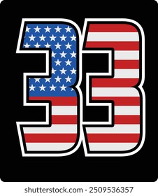 vector design of number 33 with american flag pattern