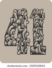 Vector design of the number 41 with typical Indonesian floral ornaments