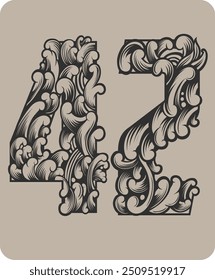 Vector design of the number 42 with typical Indonesian floral ornaments