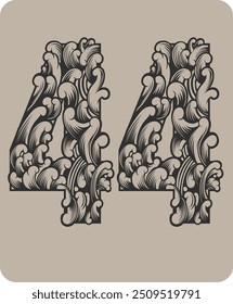 Diseño de Vector del número 44 con adornos florales típicos de Indonesia