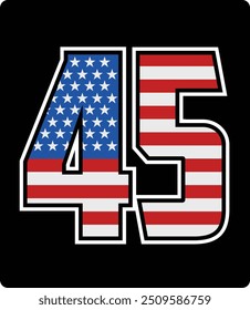 vector design of number 45 with american flag pattern