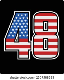Diseño de Vector del número 48 con el patrón de la bandera americana
