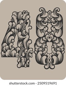 Diseño de Vector del número 48 con adornos florales típicos de Indonesia