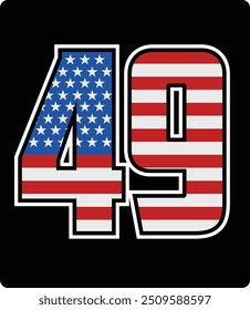 vector design of number 49 with american flag pattern