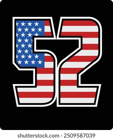 Diseño de Vector del número 52 con el patrón de la bandera americana