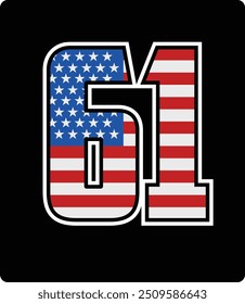vector design of number 61 with american flag pattern