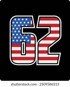 vector design of number 62 with american flag pattern