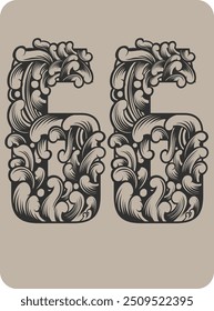 Projeto vetorial do número 66 com ornamentos florais indonésios típicos