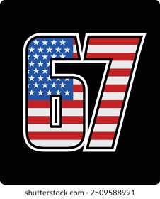vector design of number 67 with american flag pattern