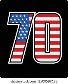 vector design of number 70 with american flag pattern