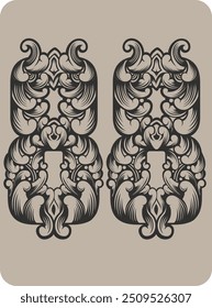 Vector design of the number 88 with typical Indonesian floral ornaments