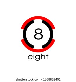 vector design number eight, red and black inside the circle