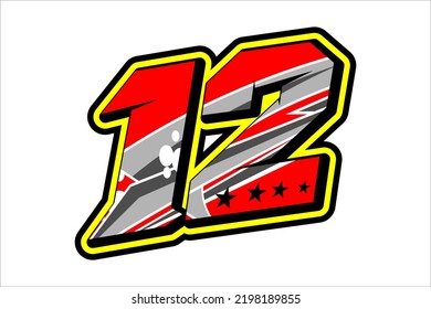 vector design of the number twelve start racing number in a bright color and on a white background