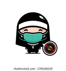 diseño vectorial de monjas que llevan máscaras