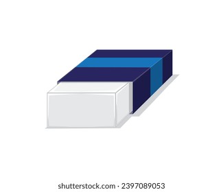 vector design of an object or tool commonly used to erase writing or letters from a pen or pencil on paper called a rubber eraser with an isometry perspective in dark blue and gray white