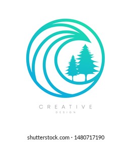 Vector design of ocean waves in a circle   beautiful scenery.