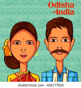 Vector design of Odia Couple in traditional costume of Odisha, India