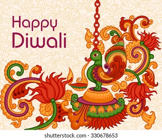 Vector design ofDiwali decorated diya in Indian art style