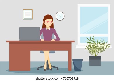 Vector design of office environment with woman working