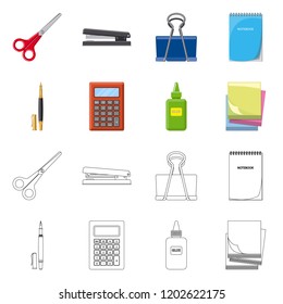 Vector design of office and supply sign. Collection of office and school stock symbol for web.