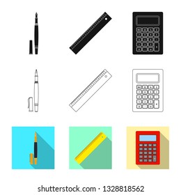 Vector design of office and supply sign. Set of office and school stock symbol for web.