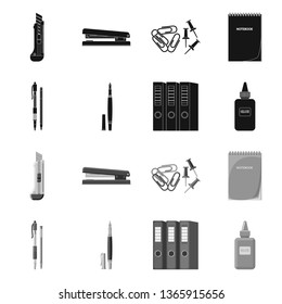 Vector design of office and supply sign. Set of office and school stock vector illustration.