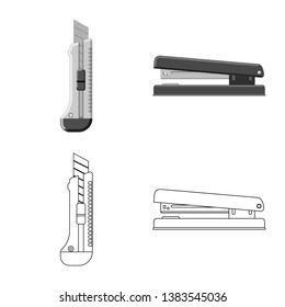 Vector design of office and supply sign. Set of office and school stock symbol for web.