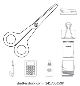 Vector design of office and supply sign. Set of office and school stock symbol for web.