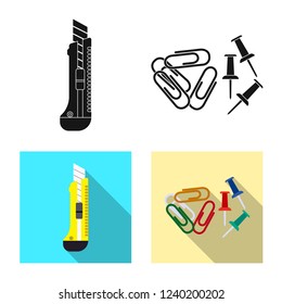 Vector design of office and supply symbol. Set of office and school stock symbol for web.