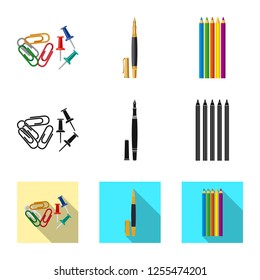 Vector design of office and supply symbol. Set of office and school stock symbol for web.