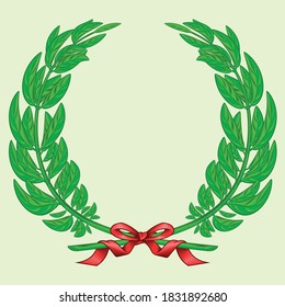 Vector design of olive wreath tied with red ribbon