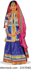 A vector design on an Indian female in traditional clothing