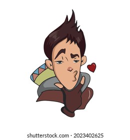 Diseño de vectores en un fondo blanco aislado para postales, pancartas, pegatinas.Niño arquero gracioso, beso de emoción