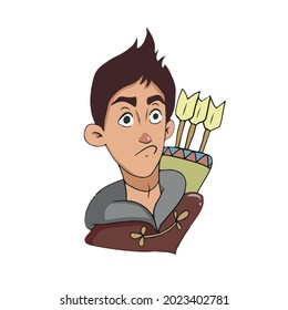 Vector design on a white isolated background for postcards, banners, stickers and social networks.Funny archer boy, the emotion is not clear